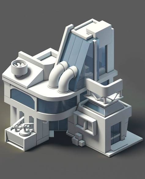 Space Building Concept, Blender Project Ideas, Sci Fi House, 2d Concept Art, Architecture Tutorial, Scifi Building, Sci Fi Building, Idle Game, Sci Fi Architecture