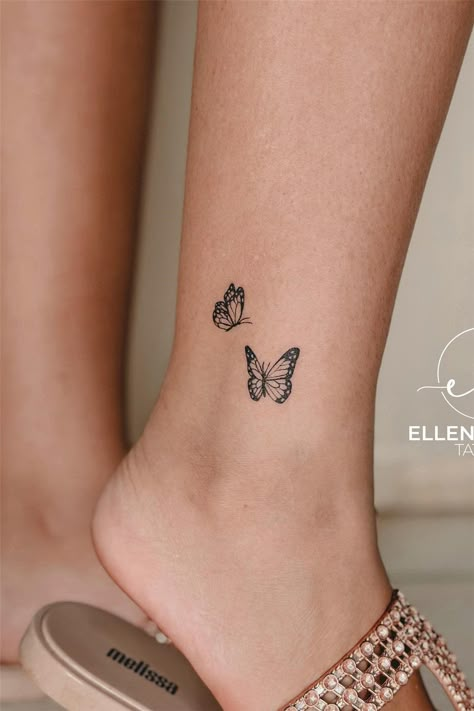 55 Meaningful Fine Line Tattoos for Minimalist Women Small Ankle Tattoos For Women, Girly Hand Tattoos, Butterfly Ankle Tattoos, Butterflies Tattoo, Simple Tattoos For Women, Small Girly Tattoos, Ankle Tattoos For Women, Tattoo Minimalist, Small Pretty Tattoos