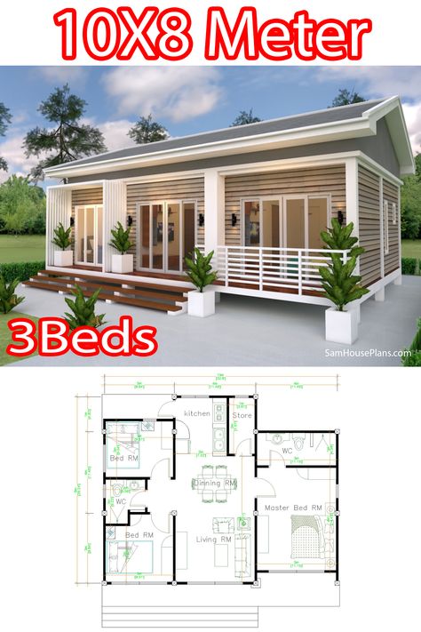 3 Beds Floor Plan, 10x8 House Plan, Small House Blueprints 3 Bedroom, 3 Bedroom Loft House Design, House Layout 3 Story, 80 M2 House Plan, Small Three Bedroom House Plans, Sims 4 Loft House, Small House Plans 3 Bedroom Simple