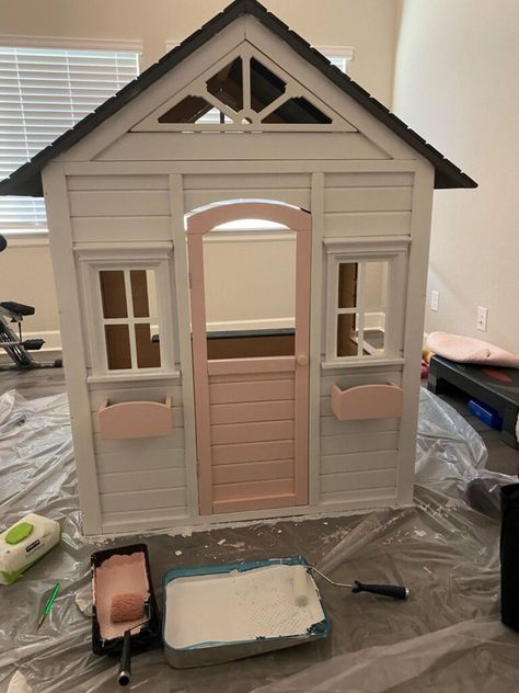 Timberlake Playhouse Makeover, Cubby House Makeover, Outdoor Play Houses For Kids, Backyard Discovery Playhouse Makeover, Small Cubby House, Wood Playhouse Makeover, Wooden Playhouse Makeover, Outdoor Playhouse Makeover, Diy Wooden Playhouse