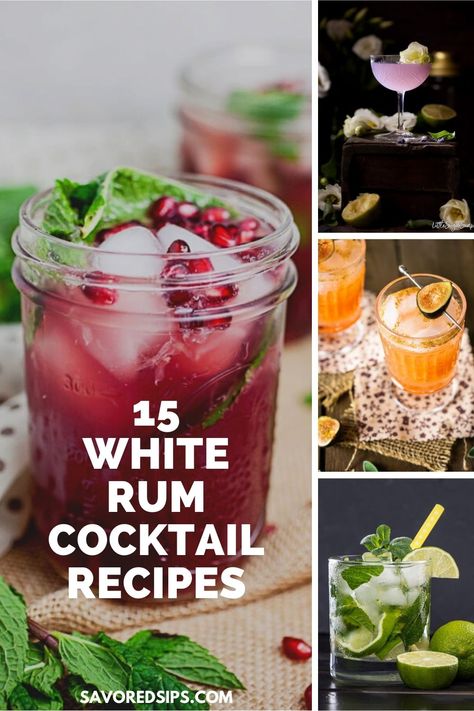 White rum is a very easy liquor to blend into cocktails, which is why they're so prevalent on beach drink menus and available at just about any bar. | White Rum Cocktails | Rum Cocktails | Cocktail Recipes | Cocktail Recipes With Malibu Rum, Simple Rum Cocktail Recipes, Rum Wedding Cocktails, Drinks To Make With Rum, Clear Rum Cocktail Recipes, Bacardi White Rum Cocktails, Rum Cocktails For A Crowd, Rum Based Drinks, Summer Cocktail Recipes Rum