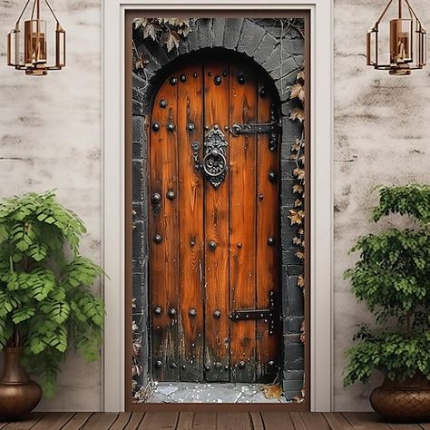 Door Tapestry, Door Backdrops, Front Door Farmhouse, Decoration Backdrop, Curtain Decoration, Cheap Doors, Door Farmhouse, Holiday Party Decor, Door Covers