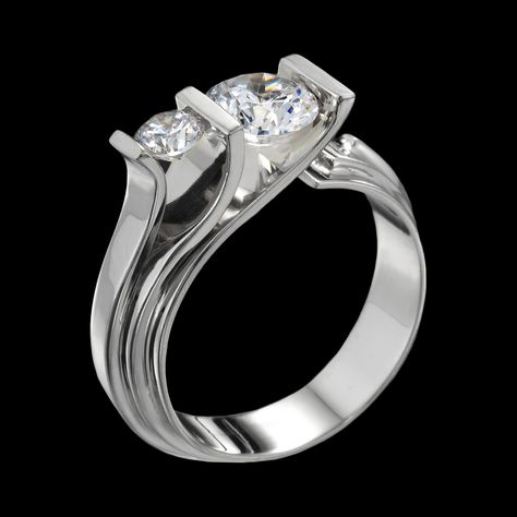 Setting price starts at $3,290. In Fiore Diamond Ring, diamonds bloom forth from graceful petals of gold. This unique engagement ring design includes a .25 carat side stone to complement a main diamond set in white gold. Call (949) 715-0953 to purchase or visit AdamNeeley.com for additional information. Unique Ring Designs, Award Winning Jewelry, Modern Jewellery Design, Diamond Rings Design, Couple Wedding Rings, Modern Engagement Rings, Engagement Sets, Unique Diamond Rings, Unique Engagement Ring