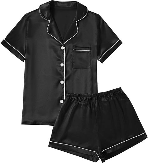 LYANER Women's Satin Pajamas Set Short Sleeve Button Shirt Silky Sleepwear with Shorts Set PJ DISCLAIMER: I only recommend products I would use myself. These boards may contain affiliate links that are at no cost to you, I may earn a small commission. #satin #pjs #cute #trendy #comfy Pijama Satin, Satin Pjs, Floral Pajama Set, Silky Pajamas, Pyjama Satin, Plus Lingerie, Satin Sleepwear, Satin Short, Silk Pajama Set