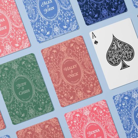 Wedding on the horizon? Congratulations! We're thrilled you found us and our custom playing cards. These personalized favors are a great way to commemorate your nuptials and a nice thank you to your guests. There are a few ways we can work together so please read the below to learn more about our options and packages. Each deck includes 52 face cards and 2 jokers.  STANDARD CARD DECK If you're looking for just a few decks, simply add them to your cart with all the info we need and you're good to Custom Deck Of Cards Wedding, Playing Card Wedding Favors, Deck Of Cards Wedding Favor, Wedding Deck Of Cards, Deck Of Cards Design, Custom Card Deck, Wedding Playing Cards, Blank Playing Cards, Playing Card Design