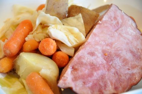 Crock Pot New England Boiled Dinner - Get Crocked Ham Boiled Dinner, New England Boiled Dinner, Boneless Ham, Ham Potatoes, England Recipes, Ham And Cabbage, Boiled Ham, Boiled Dinner, Ham Dinner