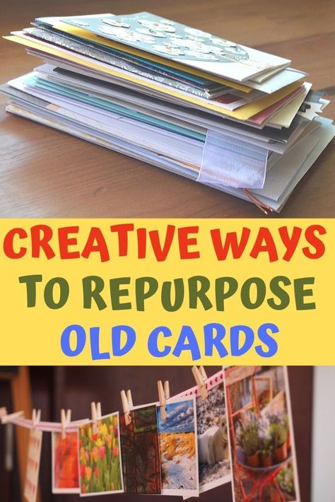 Post Card Art Ideas, How To Save Cards Ideas, Ideas For Cards Received, Recycle Cards Crafts Projects, Upcycle Birthday Cards, Used Greeting Card Crafts, Crafts With Postcards, Crafts With Greeting Cards Ideas, Post Card Crafts