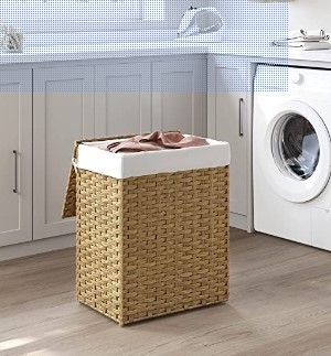 SONGMICS Handwoven Laundry Hamper, 23.8 Gal (90L) Synthetic Rattan Clothes Laundry Basket with Lid and Handles, Foldable, Removable Liner Bag, Natural ULCB51NL #ad Hamper With Lid, Laundry Basket With Lid, Laundry Hamper With Lid, Housewares Store, Laundry Hampers, Laundry Basket Organization, Basket With Lid, Laundry Storage, Dirty Laundry