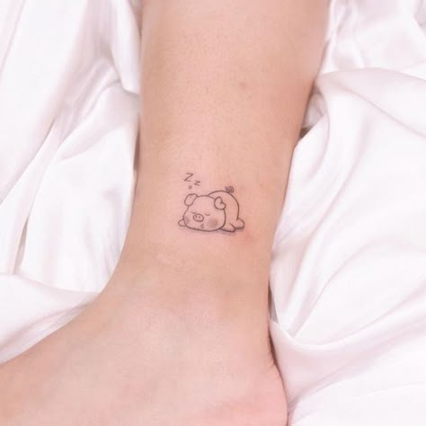 Cute sleeping pig tattoo Mini Pig Tattoo, Pig Tattoo Cute, Piggy Tattoos, Cute Pig Tattoo, Piggy Tattoo, Flying Pig Tattoo, Pig Tattoos, Pikachu Tattoo, Pig Tattoo