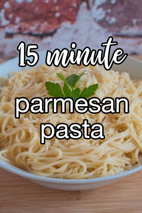 15 Minute Parmesan Pasta - This simple dish is made with your choice of pasta, garlic, olive oil, and lots of fresh Parmesan cheese. | CDKitchen.com Pasta And Parmesan Easy Recipes, Olive Oil And Parmesan Pasta, Parmesan Cheese Sauce Pasta, Spaghetti With Parmesan Cheese, Parmesan Cheese Pasta, Ditalini Pasta Side Dish, Pasta Salad With Parmesan Cheese, Parmasean Pasta, Parmesan Pasta Recipes