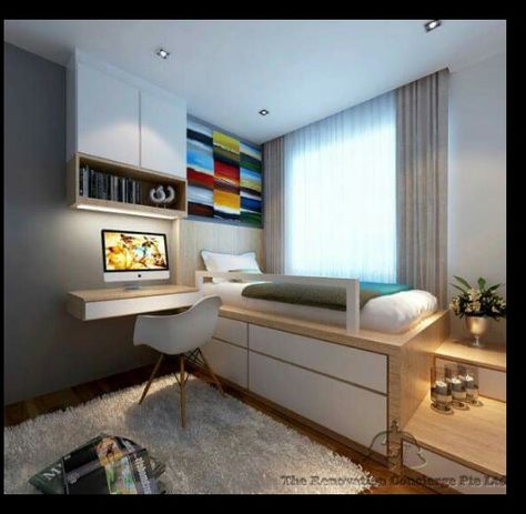 Bed And Study Table, Room Platform, Box Room, Built In Dresser, Bed In Corner, Boys Rooms, Condo Living, Study Table, Teen Room