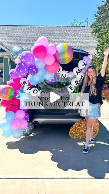 Sierra Miller | Content Creator on Instagram: "If you’re in your spooky era like me, this Halloween trunk or treat set up is for you! 🎃🎤🎶🪩 #OTCPartner @orientaltrading had everything I needed to make my trunk shimmer – mirror balls, friendship bracelets and all! Comment SHOP for links to all the supplies 🔗 #OrientalTrading . . . . . #swiftie #swifties #friendshipbracelets #erastour #trunkortreat #trunkortreat🎃 #trunkortreatideas #swiftieparty #makethefriendshipbracelets #taylorswift #halloween2024" Spooky Era Trunk Or Treat, Trunk Or Treat Ideas Taylor Swift, Trunk Or Treat Tips, Eras Tour Trunk Or Treat Ideas, Trunk Trick Or Treat Ideas, Light Up Trunk Or Treat Ideas, Taylor Swift Themed Trunk Or Treat, Pink Halloween Trunk Or Treat, 90s Trunk Or Treat Ideas