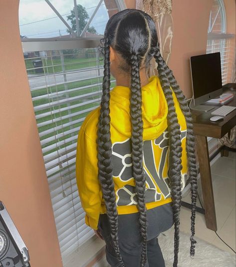 4 jumbo knotless braids Bestie Hairstyles, 4 Jumbo Braids, Miami Fits, Ella Woods, Cute Weave Hairstyles, Jumbo Knotless, Black Kids Braids Hairstyles, Weave Hairstyles Braided, Big Braids