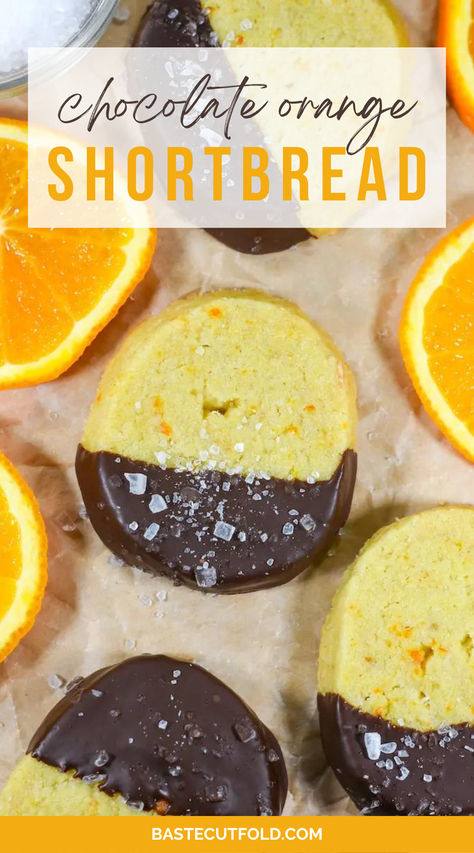 Featuring orange oil, juice, and zest, plus a dunk in melted dark chocolate and a generous sprinkling of sea salt, these easy shortbread cookies will delight chocoholics and orange lovers alike. Chocolate Orange Shortbread, Best Shortbread Cookie Recipe, Carmel Chocolate, Best Shortbread, Orange Shortbread, Chocolate Orange Cookies, Best Shortbread Cookies, Shortbread Cookies Easy, Orange Dessert