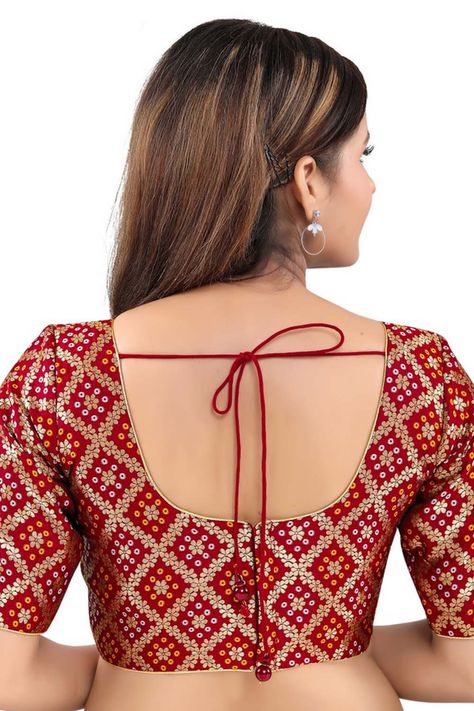 Bollywood Saree Blouses Bandhani Blouse Pattern, Bandhani Blouse, Back Open Blouse, Maroon Fabric, Ethnic Clothes, Saree Blouses Online, Wedding Saree Blouse, Wedding Saree Blouse Designs, Jacquard Blouse