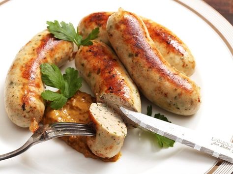 Turkey Weisswurst (White German-Style Sausage With Lemon, Nutmeg, and Parsley) Turkey Sausage Recipes, White Sausage, Costco Chicken, Parsley Recipes, Chicken Sausages, German Sausage, Sausage Recipe, Food Lab, Homemade Sausage