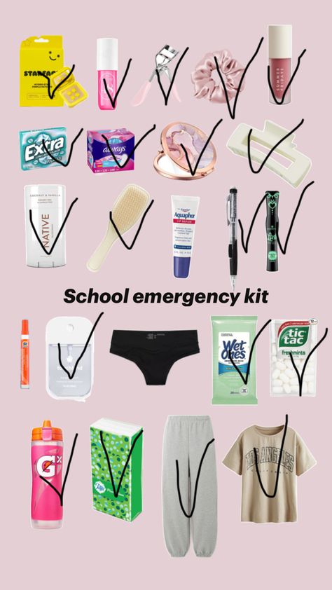 this is what i would get for back to school kit School Stuff Organization, Kit For School, Back To School Kit, School Emergency Kit, Middle School Hacks, School Survival Kits, School Kit, Emergency Bag, Spring Break Trips