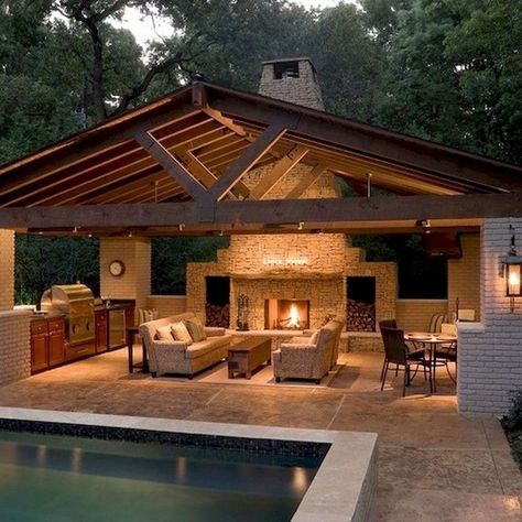 Ruang Tamu Outdoor, Outdoor Pavilion, Backyard Pavilion, Outdoor Living Rooms, Backyard Kitchen, Outdoor Kitchen Patio, Outdoor Living Room, Backyard Patio Designs, Signage Design