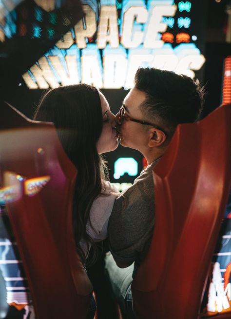 Gaming Couple Photoshoot, Arcade Photoshoot Engagement, Gaming Engagement Photos, Arcade Wedding Reception, Arcade Prewedding, Playroom Photoshoot, Arcade Couples Photoshoot, Arcade Wedding Photos, Couple Arcade Pics