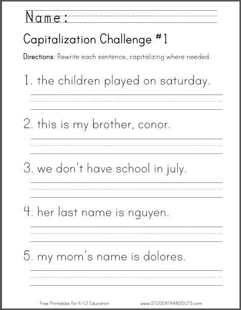 Correcting Sentences 1st Grade Free, Rewrite Sentences Using Capital Letters, Second Grade Language Arts Worksheets, Homeschool Language Arts 2nd Grade, Language Arts 1st Grade, January Worksheets For 2nd Grade, Free Printable Spelling Worksheets, Grade 1 Language Arts, 3rd Grade Ela Worksheets