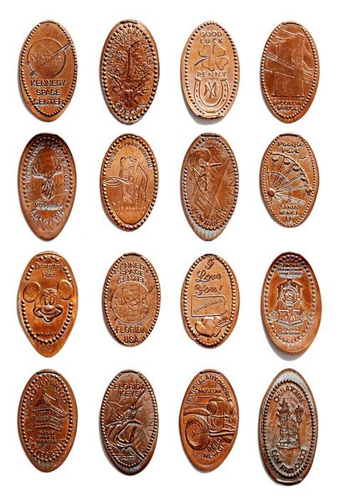 An ode to the queen of all souvenirs, the penny-pressing machine http://www.cntraveler.com/stories/2015-08-01/souvenir-stories-89-pennies-that-are-priceless Penny Tattoo, Penny Collection, Pressed Pennies, Steamer Trunk, Drinking Buddies, Travel Souvenirs, Perfect Palette, Disney Dream, Romantic Travel