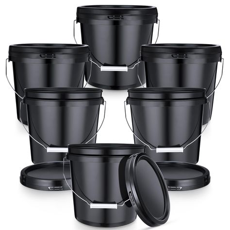 PRICES MAY VARY. Enough to Use: you can get a package of 6 buckets with lids, each equipped with its own sturdy lid; This set offers versatile usage possibilities in a variety of living or working spaces, be it home, office, or event, these buckets will come in handy in ensuring tidiness Size and Capacity for Your Needs: our black buckets deliver a capacity of about 2 gallons, measuring about 9.29 inches in height, 9.45 inches in top diameter, 8.35 inches in bottom diameter, hence making them noticeably stable and secure; You can stack them for storage, saving you space Effortless Portability: being crafted with consideration for comfort and ease, our plastic bucket with lid comes with robust metal handles; This feature makes it not only sturdy, but also portable and easy to handle Vast Ap Food Grade Buckets, Scrubbing Bubbles, Plastic Buckets, Water Bucket, Black Bucket, Toilet Cleaner, Garbage Bin, Plastic Containers, Cleaning Tools