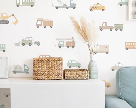 Car and Truck Wall Decals Nursery Decor, Watercolor Wall Art, Construction Truck Kids Room Decal, Reusable and Removable Wall Stickers - Etsy Finland Truck Nursery, Wall Decals Nursery, Art Construction, Kids Room Decals, Toddler Boys Room, Fabric Wall Decals, Removable Wall Stickers, Room Decals, Pastel Palette