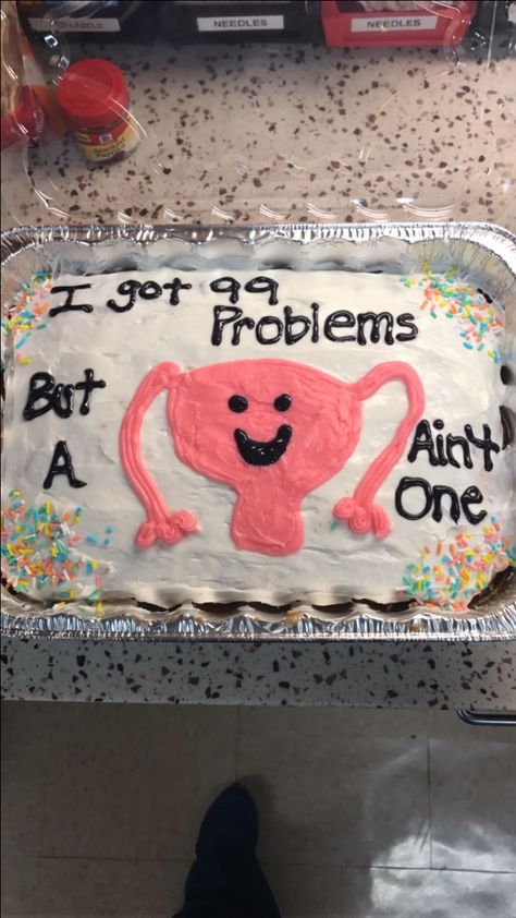 Hysterectomy Party cake! Done by myself :) Uterus Cake Goodbye, Farewell Uterus Party, Historectomy Party, Goodbye Uterus Party, Period Party Cake, Hysterectomies Recovery Basket, Hysterectomies Party, End Of Chemo Party Ideas, Sterilization Celebration