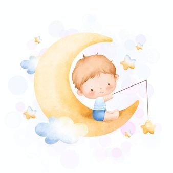 Dream Illustration, Baby Illustration, Illustration Cute, Baby L, Baby Drawing, Moon Illustration, Hadith Quotes, Childhood Books, Tatty Teddy