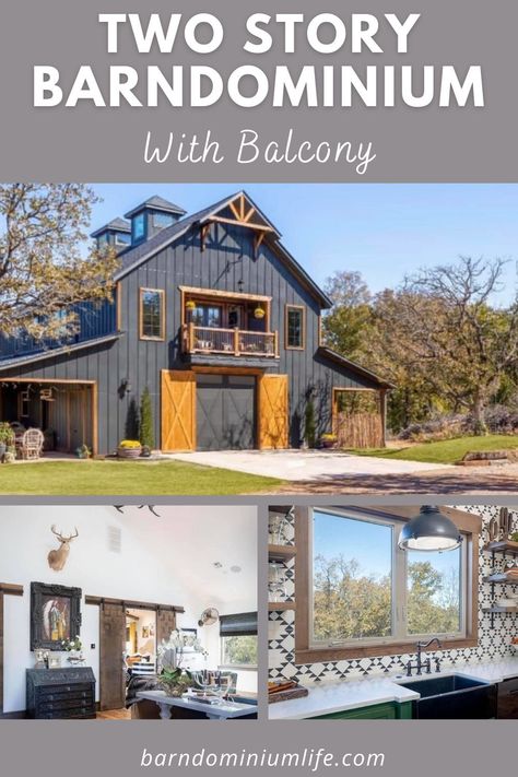 Two Floor Barndominium, Barndominium With Garage Underneath, Homes With Balconies, Two Story Metal Building Homes, Desert Barndominium, Hillside Barndominium, 2 Story Barndominium With Shop, Barndominium Balcony, Barndominium With Balcony