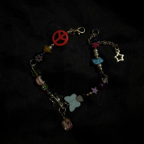 #Bracelet #Jewelry #Handmade #Whimsical #Fairy #Custom #Colorful Fairy Beaded Bracelet, Cluttercore Jewelry, Y2k Jewelry Beads, Eclectic Bracelets, Homemade Rings, Hippy Jewelry, Bracelet Stuff, Funky Bracelet, Handmade Charm Bracelets