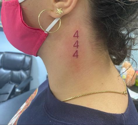 444 Tattoo In Red, 444 On Neck, 444 Neck Tattoos Women, 444 Tattoo On Neck, 444 Tattoo Neck, 444 Neck Tattoo, 444 Tattoo Behind Ear, Red 444 Tattoo, 666 Angel Number Tattoo