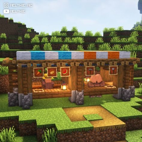 Market Stall Design, Minecraft Market, Minecraft Modern City, Minecraft Shops, Rumah Minecraft Sederhana, Village Market, Minecraft Structures, Minecraft Interior Design, Bangunan Minecraft