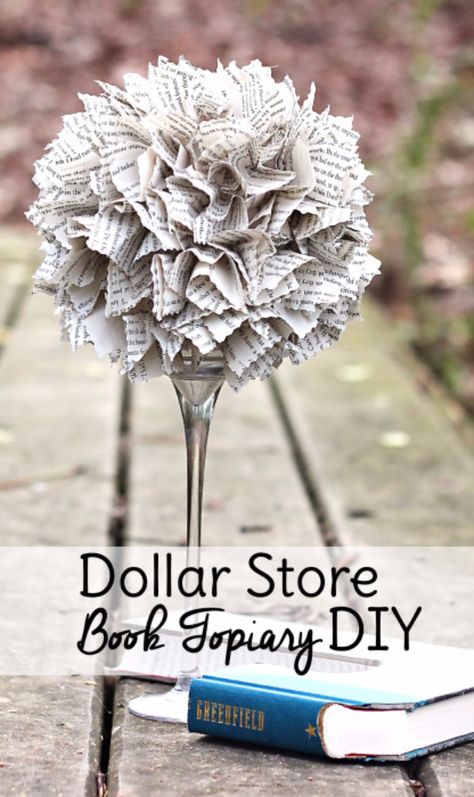 DIY Projects Made With Old Books - Dollar Store Book Topiary DIY - Make DIY Gifts, Crafts and Home Decor With Old Book Pages and Hardcover and Paperbacks - Easy Shelving, Decorations, Wall Art and Centerpices with BOOKS http://diyjoy.com/diy-projects-old-books Topiary Diy, Diy Fleur, Cheap Wedding Decorations, Diy Buch, Diy Unicorn, Diy Dollar Tree Decor, Cheap Crafts, Dollar Tree Decor, Dollar Tree Store