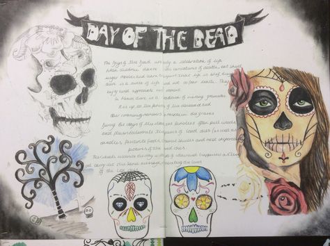 Year 9 Day of the Dead project. Title page/ researching the theme. Day Of The Dead Mood Board, Pumpkin Carving Hocus Pocus, Vintage Witch Costume, Halloween Diy Costumes, Hocus Pocus Halloween Costumes, Cloakroom Ideas, Ks3 Art, Decay Art, Skull Costume