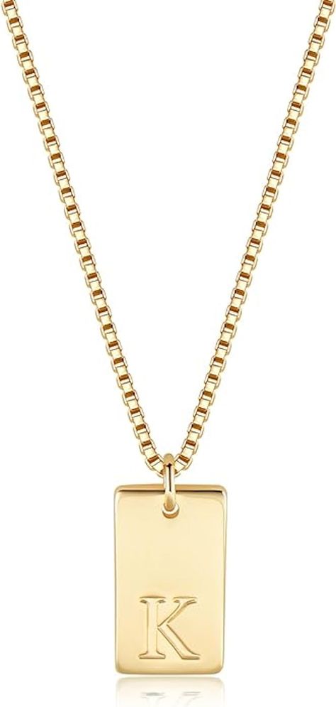 PRICES MAY VARY. Elegant Styling: This initial necklace features a minimalist letter necklace for women designed in polished 18K gold plating with a subtle brushed finish for understated sophistication. High-Quality Craftsmanship: These initial necklaces are crafted with fine attention to detail, the stainless steel material and construction ensure longevity and tarnish-resistant Versatile Layering: The delicate initial necklace pendant can be worn alone or layered with other necklaces for count Gold Initial Necklace Pendants, Gold Tarnish Resistant Initial Necklace With Rectangular Pendant, Gold Initial Necklace With Rectangular Pendant For Gifts, Yellow Gold Square Pendant Initial Necklace For Gift, Letter K Necklace, Gold Square Pendant Initial Necklace, Tarnish Resistant, Stylish Jewelry Accessories, Monogram Pendant Necklace, K Necklace