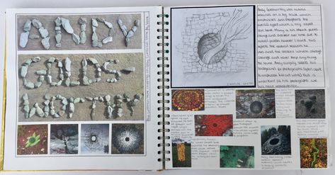 Andy Goldsworthy title page. final project for GCSE art grade 9 (a**) #texture #gcse #materials #gcseart #gcse2019 #grade9 #sketchbookart #sketchbooks #andygoldsworthy #titlepage #artresearch Andy Goldsworthy Gcse Sketchbook, Goldsworthy Art, Gcse Artists, Andy Goldworthy, Gcse Sketchbook, A Level Textiles, Andy Goldsworthy, Gcse Art Sketchbook, Sketchbook Inspo