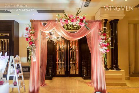 Floral Entrance Decor, Event Entrance Decor, Cloth Draping, Floral Entrance, Indian Wedding Deco, Entrance Door Decor, Engagement Stage Decoration, Beautiful Entrance, Reception Stage Decor