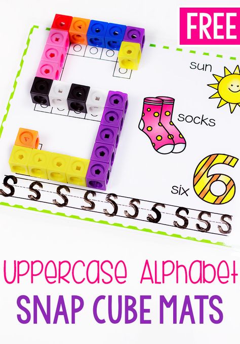 These uppercase alphabet snap cube mats are the perfect free printable letter activity for kindergarten. Practice writing letters, work on beginning sounds and form each letter with the snap cubes! #alphabetactivity #kindergartenprintable Free Unifix Cube Printables, Letter T Hands On Activities, Snap Cube Letters Free, Alphabet Mats Free Printable, Mathlink Cubes Printables, Practice Writing Letters, Snap Cube, Letter Activity, Activity For Kindergarten