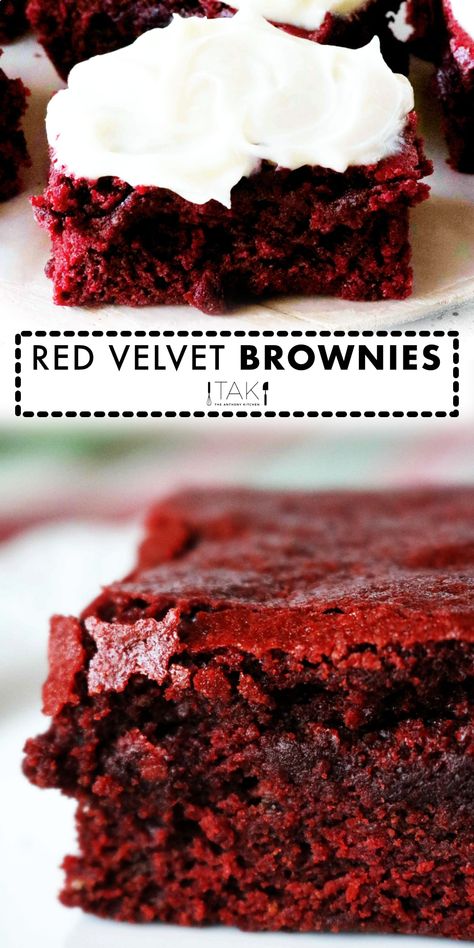 Red Velvet Bars are the perfect holiday brownie and make wonderful homemade Christmas gifts! Red Velvet Brownies with a topping of fluffy Cream Cheese Frosting say Merry Christmas like no other Christmas dessert can! Shelf Stable Desserts, Brownies Made With Cocoa Powder, Red Velvet Brownies Recipe, Brownies With Cream Cheese, Summer Baking Recipes, Velvet Recipes, Red Snacks, Fluffy Cream Cheese Frosting, Velvet Brownies