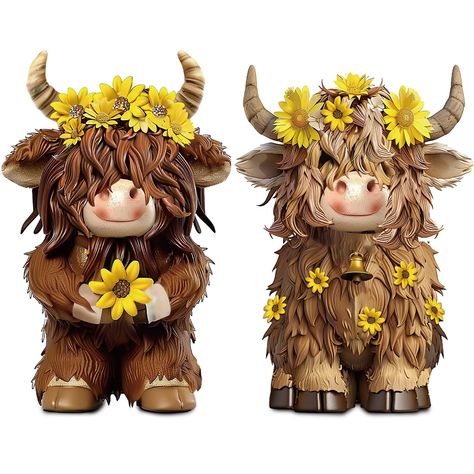 PRICES MAY VARY. Packaging Specifics: every order of this stunning highland cow decor comes in a pack of 2; This provides you with the option to put both on display or gift one to someone who appreciates authentic, rustic home decorations Appropriate Size: this highland cow gnomes comes in a rich, dark brown color, measuring approximately height 4.92"/12.5cm, width 3.1"/7.9cm; An alternative color option is also available in light brown, sized Height 4.72"/12cm, Width 3.2"/8.2cm; The striking color and suitable size contribute to its appeal Quality Material: the highland cow gifts is crafted from durable resin, ensuring it will easily stand the test of time; And the highland cow's head and body are embellished with flowers, providing an artistic atmosphere that can enhance any space A Memo Cow Gnomes, Gnome Gifts, Cow Ornaments, Scottish Highland Cow, Fondant Baby, Cow Decor, Cow Gifts, Gnome Gift, Outdoor Living Decor