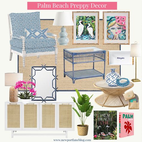 Palm Beach Chic Living Room, Palm Beach Decor Interior Design Bedroom, Palm Beach Preppy Decor, Palm Beach Coastal Decor, Coastal Palm Beach Living Room, Palm Beach Bedroom Ideas, Palm Beach Kitchen Style, Palm Beach Office, Palm Beach Office Decor