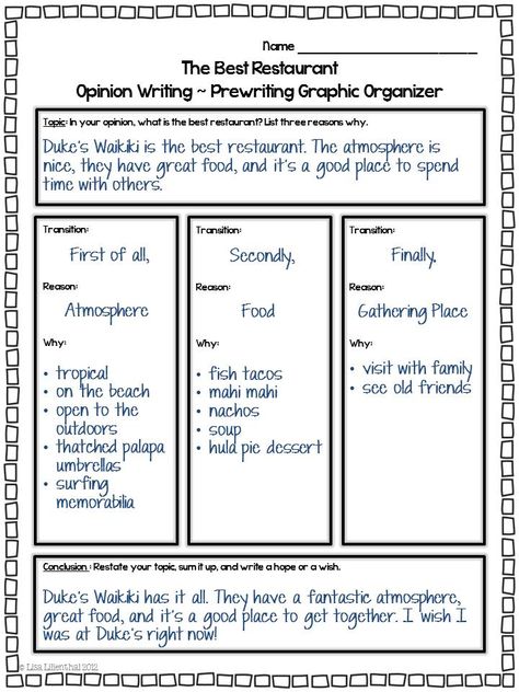 Opinion Writing - This engaging writing unit will guide students through writing a five paragraph essay. Students will state their opinion about the best restaurant and support that opinion with reasons, details, and examples. Common Core Writing 4th, 5th, 6th #opinionwriting #commoncorewriting Opinion Essay, Poster Presentation, 5th Grade Writing, 3rd Grade Writing, 2nd Grade Writing, Writing Anchor Charts, 4th Grade Writing, Paragraph Essay, Essay Outline