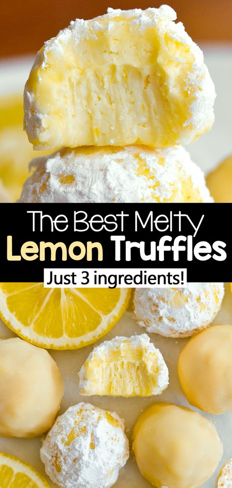 3 Ingredient Lemon Truffles - They Melt In Your Mouth! Lemon Extract Recipes Desserts, Sour Dessert Recipes, Lemon Cupcake Ideas, Keto Lemon Truffles, Dessert Recipes Using Milk, Lemon Truffles Recipe, Fresh Lemon Dessert Recipes, Lemon Dessert Ideas, Lemon Cake Cookies Recipe