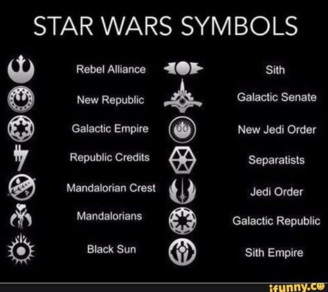 STAR WARS SYM BOLS – popular memes on the site iFunny.co #starwars #movies #starwars #logos #star #wars #sym #bols #pic Star Wars Logos Symbols, Star Wars Engagement, Star Wars Symbols, Star Wars Classroom, Funny Star Wars Memes, Tattoo Meanings, Sith Empire, Star Wars Sith, Dark Side Star Wars