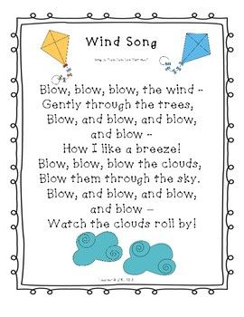 Wind Song by Teacher and EMT | Teachers Pay Teachers Rain Songs For Preschoolers, March Songs For Toddlers, Wind And Weather Preschool Activities, Wind Lesson Plans Preschool, Windy Weather Activities Preschool, Windy Weather Crafts Preschool, Windy Crafts For Preschoolers, Weather Songs For Toddlers, Weather Fingerplays