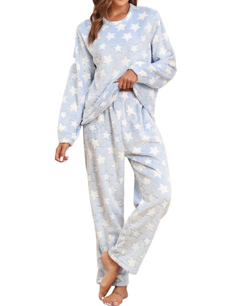 PRICES MAY VARY. ♥Material:This two piece womens cozy pajama set is made of flannel,and is ultra soft, thermal, warm and cozy！It can wear as winter warm fleece pajama sets or halloween and christmas pajamas for family! ♥Features:The winter pajamas comes with long sleeve top and long pants,designed with round neckline, above star and heart,elastic cuffs and stretchy elastic waistband. Comfortable to wear, non-restricting and relaxed in fit that keep you cozy in bed or sofa all day and night ♥Desi Baggy Pajamas, Pajamas Women Comfy, Pajamas Women Winter, Cute Pj Pants, Fluffy Pajamas, Fuzzy Pajamas, Cozy In Bed, Christmas Pajamas For Family, Winter Pajamas Women