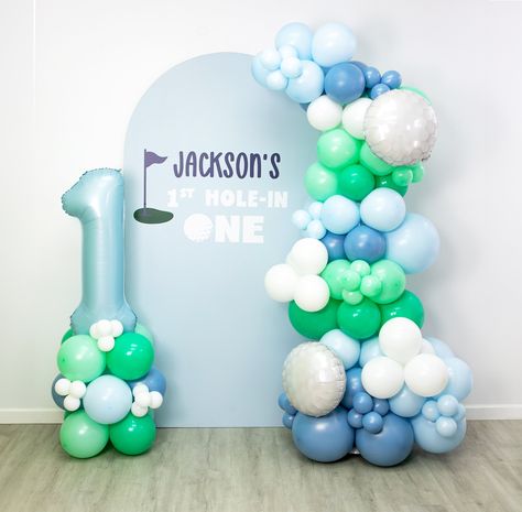 Golf Balloon Garland Balloon Arch With Golf Ball Mylars Hole in One First Birthday Party 1st Birthday Ideas Hole in Party Decor - Etsy Golf Themed Balloon Garland, Hole In One First Birthday Balloons, Hole In One Balloon Arch, One Balloon 1st Birthdays, A Hole In One First Birthday, Golf Balloon Arch, Hole In 1 First Birthday, First Birthday Golf Theme, First Birthday Balloon Arch