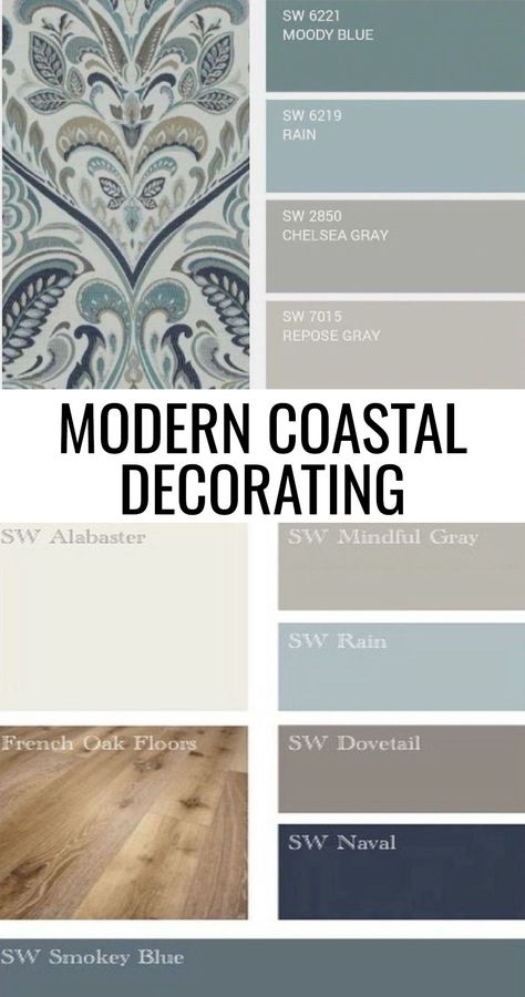 Coastal Living Rooms Blue Walls, Coastal Gray Living Room, Coastal Colors Living Room, Beach Accent Wall Ideas, Coastal Accent Walls, Accent Wall And Ceiling Same Color, Modern Coastal Color Palette, Neutral House Colors, Coastal House Colors