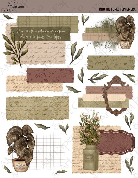 - set of 12 hand drawn illustrations perfect for journaling, scrapbooking, decoupage, and more. #foreststickers #ephemerastickers . #Scrapbook_Stickers_Printable_Vintage #Aesthetic_Stickers_For_Journal #Digital_Scrapbook_Stickers #Aesthetic_Paper_Crafts Junk Journal Cutouts, Vintage Scrapbook Paper Printables, Scrapbook Materials Printable, Scrapbooking Paper Free Printable, Scrapbook Ideas Pictures, Cottagecore Stationary, Cute Scrapbook Stickers, Printable Scrapbook Paper Aesthetic, Design Of Scrapbook